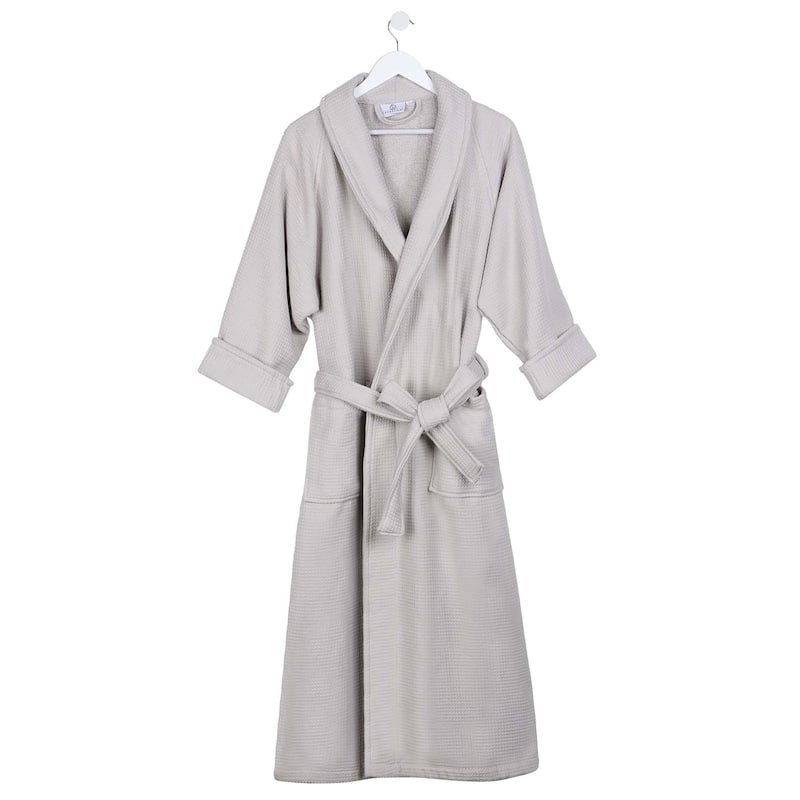 Superior Waffle Weave Cotton Soft Oversized Unisex Adult Bath Robe - Small - Silver