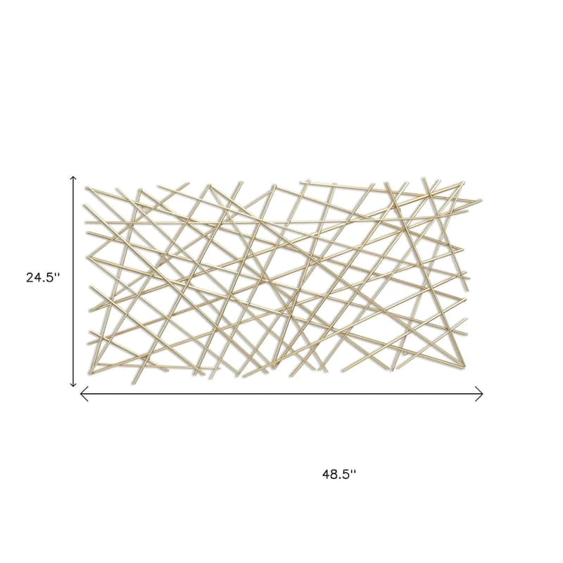 HomeRoots 25" X 49" Gold Abstract Lines Metal Hanging Dimensional Sculpture