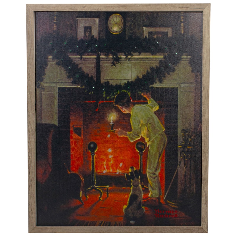 19" Lighted Norman Rockwell 'Is He Coming?' Christmas Wall Art