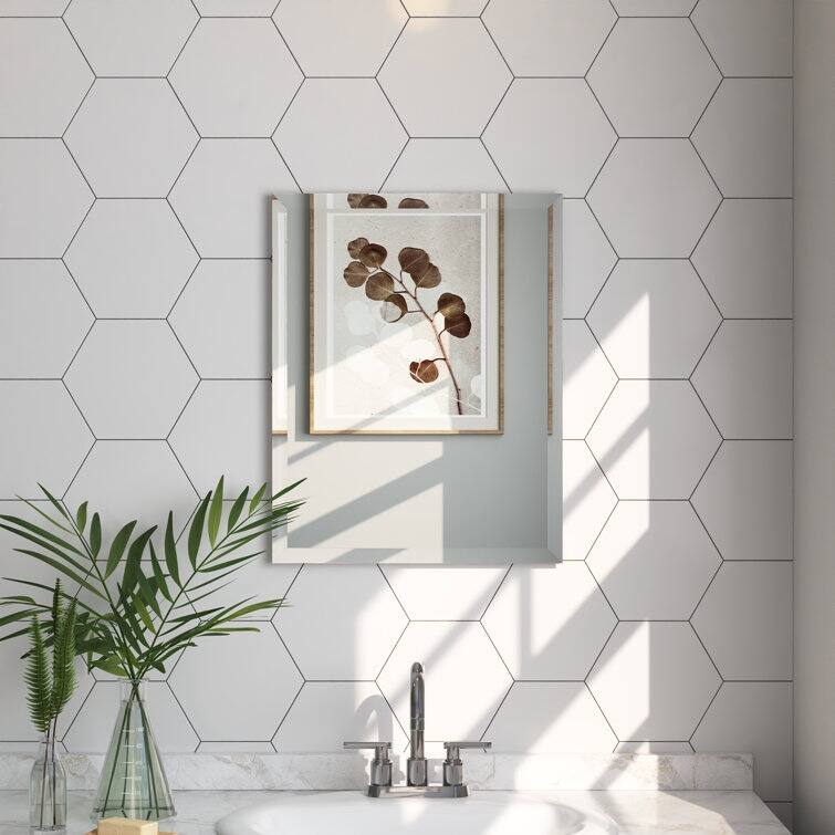 DeerValley 15" W x 19" H Recessed Frameless Medicine Cabinet with Mirror and 1 Adjustable Shelf - N/A