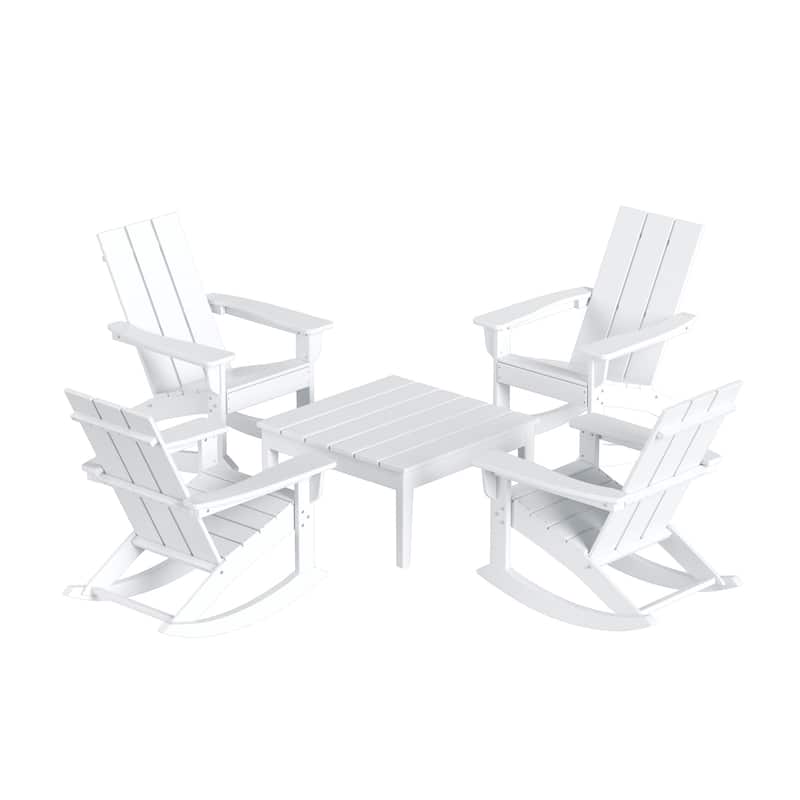 Shoreside 5-Piece Poly All Weather Rocking Chair Conversation Set