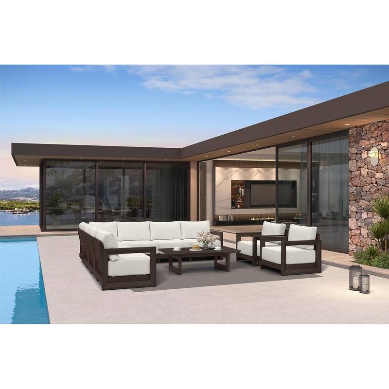 PURPLE LEAF Caesar Open-End White Outdoor Couch with 9.6" Thick for Yard Porch Deck Patio Conversation Sets