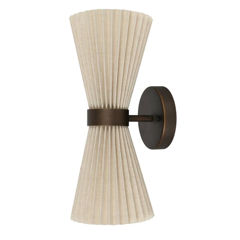 Beacon Lighting Amore 2 Light Pleated Wall Bracket - Bronze with Natural Linen Shade