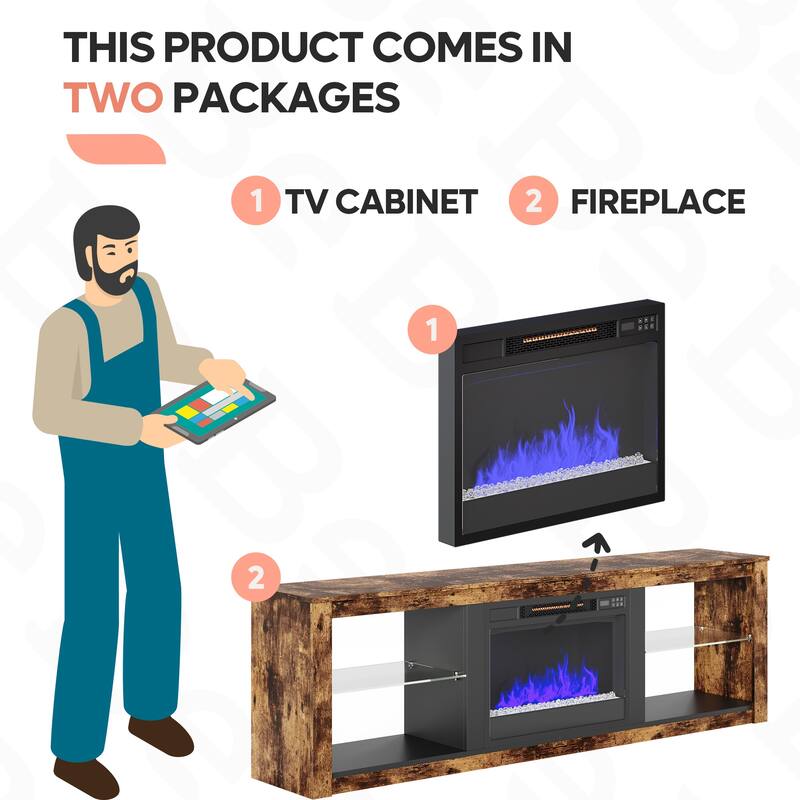 TV Stand for TVs up to 75" with Fireplace, LED Entertainment Center - 71 inch