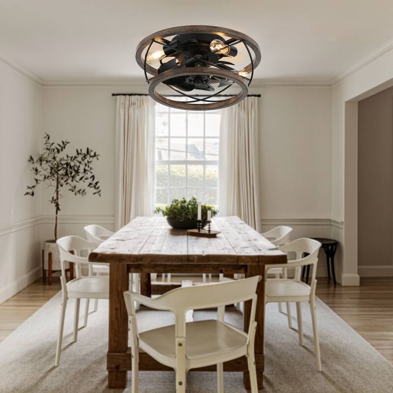 Oaks Aura Farmhouse Industrial 5 Candle Lights Chandelier, Industrial Metal Caged Ceiling Light/Ceiling Fan