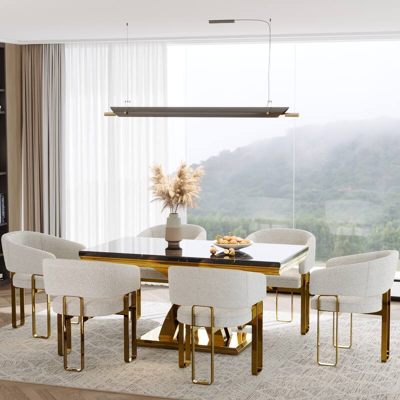 Luxury Dining Room Table Set with Armrest Dining Chairs