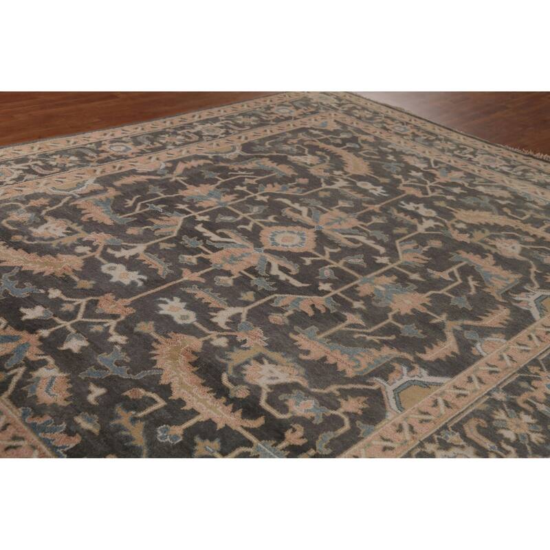 All-Over Floral Oushak Indian Area Rug Hand-Knotted Wool Carpet - 9'1" x 11'8"