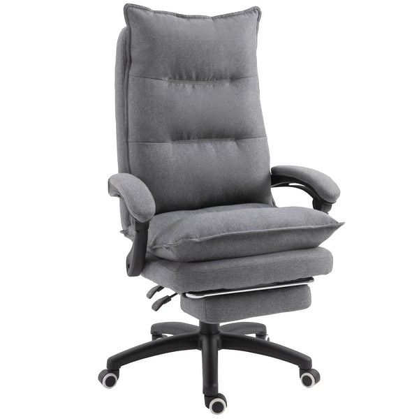 slide 2 of 9, Home Office Chair with Foot Rest, Fabric Upholstered Recliner with Armrests, Work Chair with Double Thick Cushion and Wheels Gray
