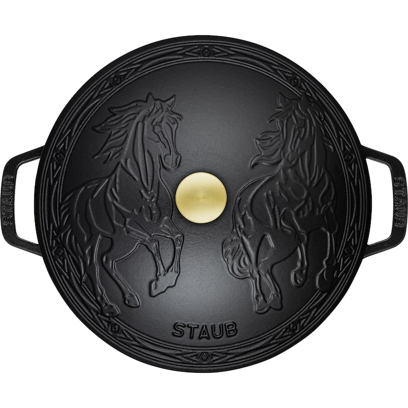 Staub Cast Iron Essential French Oven, Dutch Oven, 5-quart, serves 5-6, Made in France, with Horse Lid - 5-qt