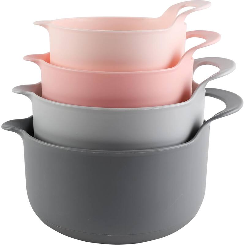 COOK WITH COLOR Nesting Plastic Mixing Bowl Set with Pour Spouts and Handles, Pink, 4 Piece Non-Slip - Pink