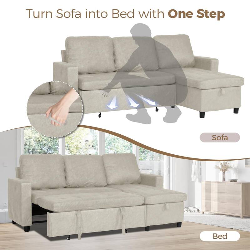Small Couch Sofas with Pull Out Bed, Convertible Sleeper Sofa Bed with Storage for Small Spaces