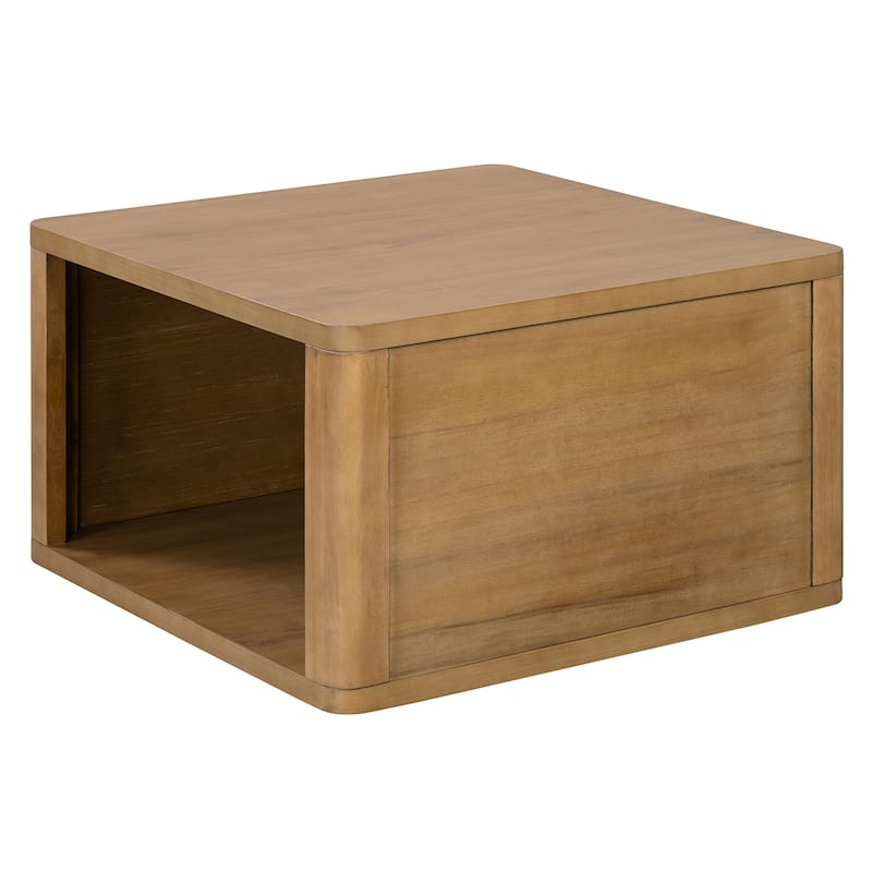 Square Coffee Table in Farmhouse Coffee Table with Storage,2-Tier Center Table with Half Open Storage Compartment in 30.8"