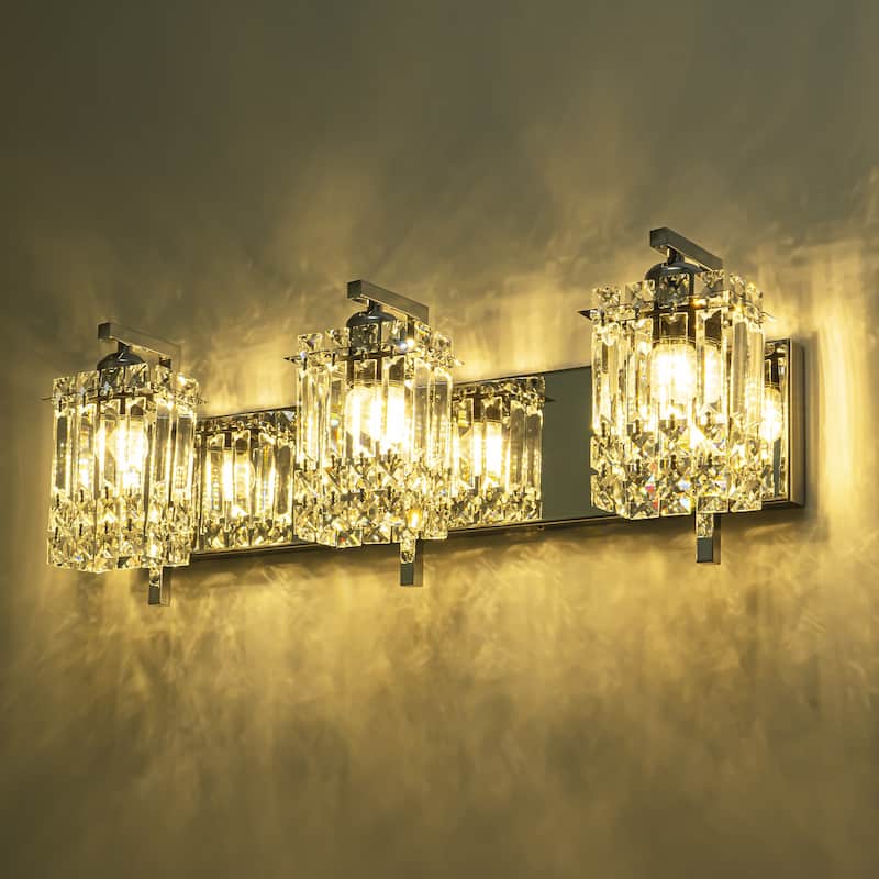 3-Light Modern Glam Crystal Bathroom Vanity Lights Wall Sconce Lighting for Mirror