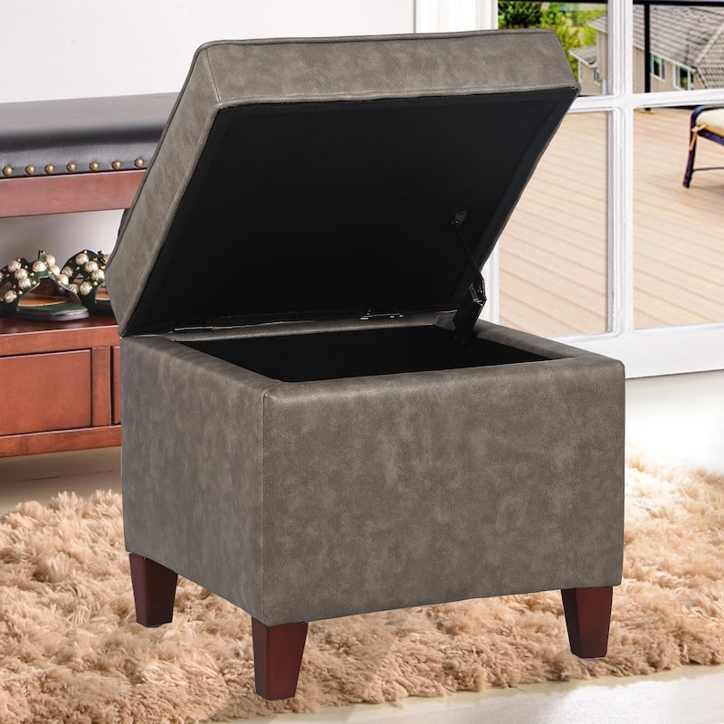 Adeco Square Storage Ottoman 17 inch Footstool