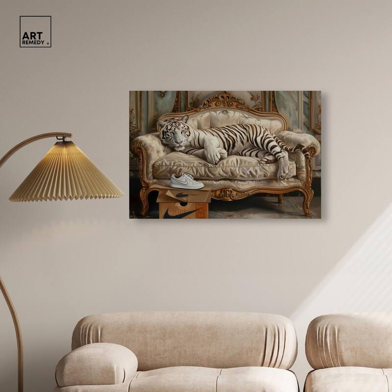 Lounging Sneaker Tiger Canvas by Art Remedy, Gallery Wrapped