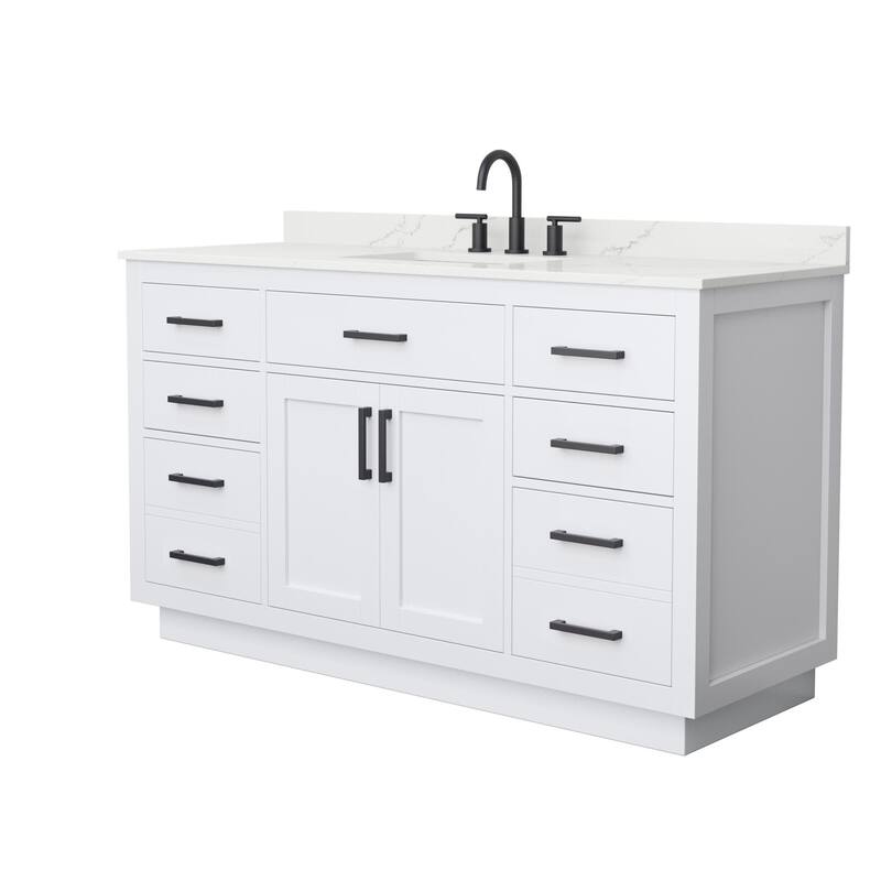 Wyndham Collection WCG262660S-QTZ-US3MXX Beckett TK 60" Free Standing - White / Giotto Quartz Top / Matte Black Hardware