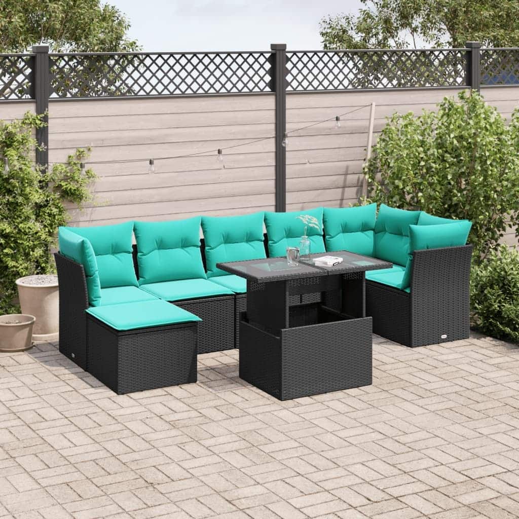 vidaXL 8 Piece Patio Sofa Set with Cushions Black/Brown/Gray Poly Rattan - 24.4 x 24.4 x 27.2