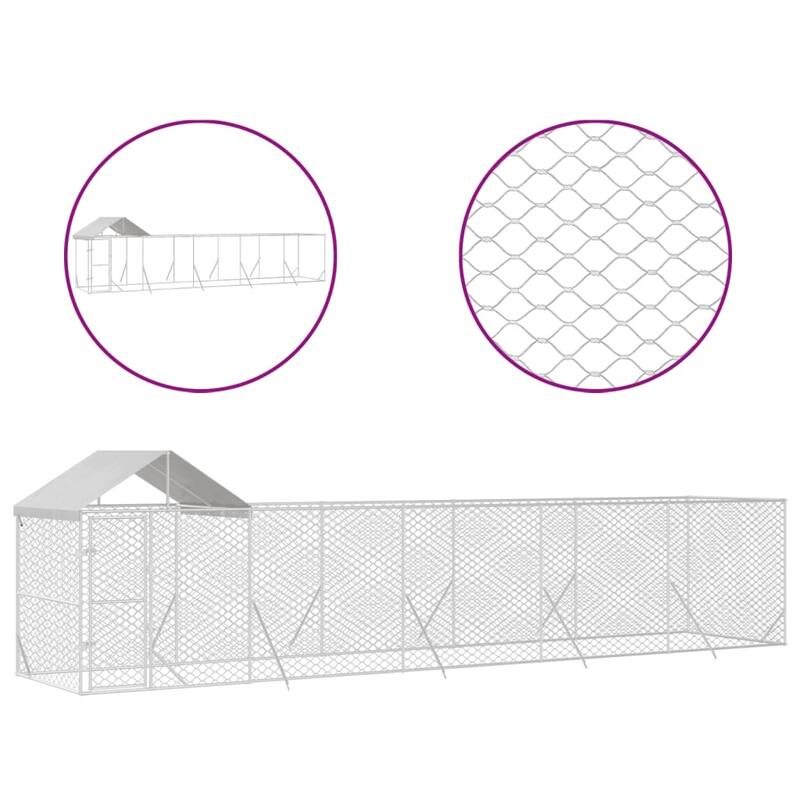 vidaXL Outdoor Dog Kennel with Roof Silver Galvanized Steel
