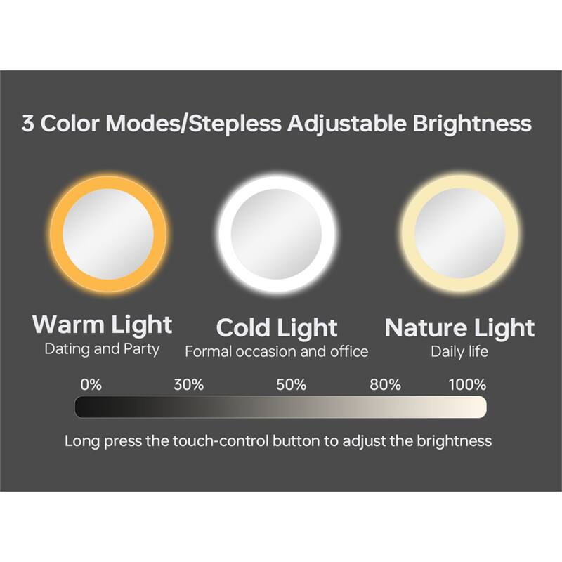 9" Lighted Makeup Double Sided 1X/10 Magnification Mirror and 3 Lighting