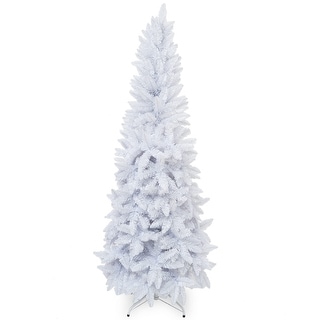 Pre-Lit White Pencil Christmas Tree, 6ft Slim Lighted Artificial Décor