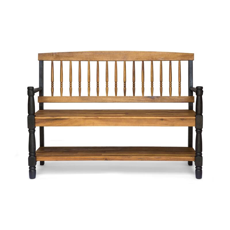 Lennon Acacia Wood Bench with Shelf by Christopher Knight Home