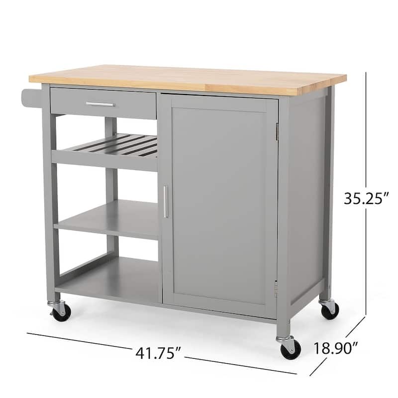 Modern Wooden Kitchen Cart with Wheels Drawer and Cabinet by Christopher Knight Home