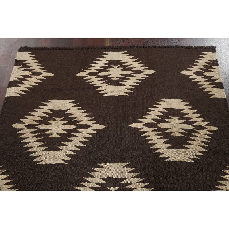 Natural Dye Kilim Tribal Geometric Oriental Wool Area Rug Hand-woven - 4'6" x 6'8"