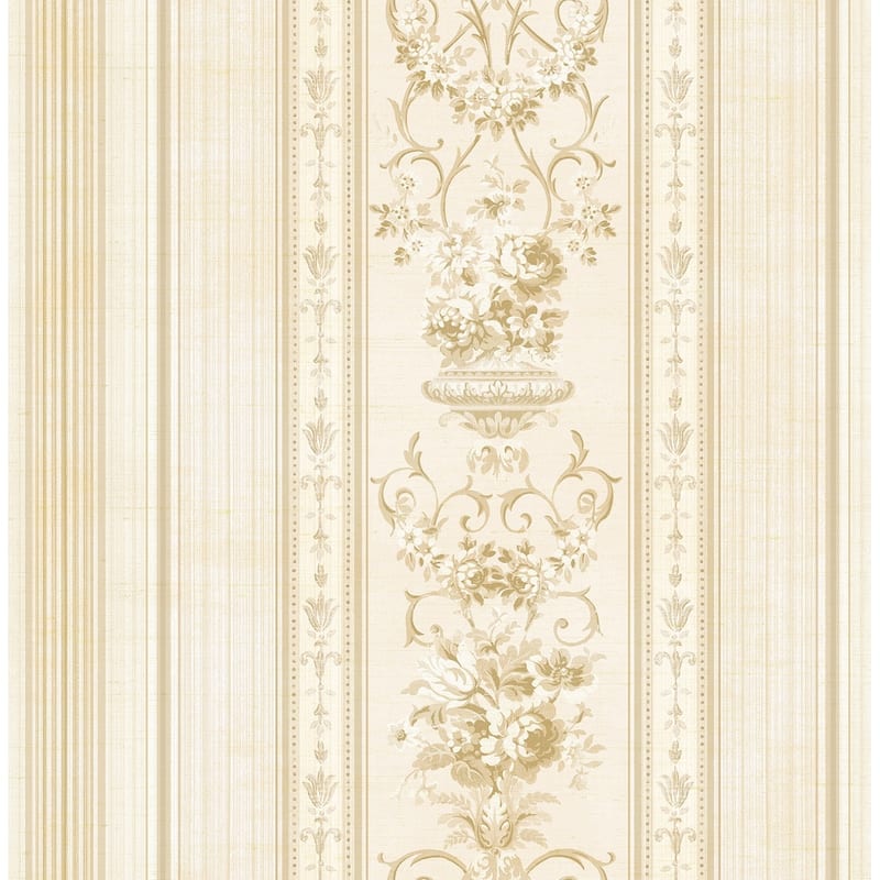 Seabrook Designs Fiona Floral Stripe Unpasted Wallpaper - 20.5 in W x 33 ft. L - 20.5 in W x 33 ft. L - Metallic Parchment