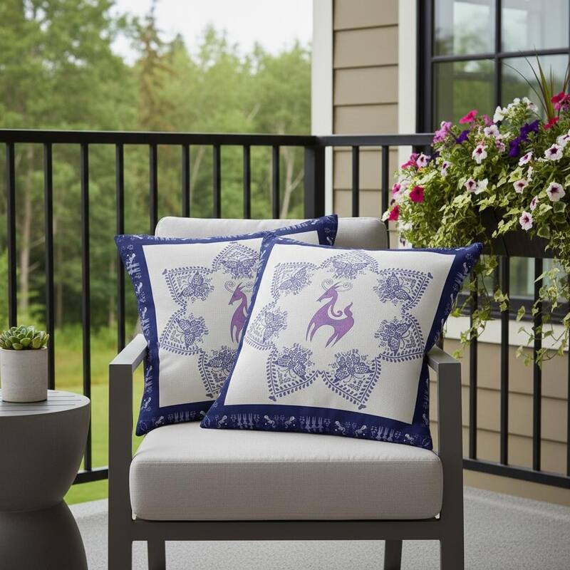 HomeRoots Set of Two 16" X 16" Blue and Purple Horse Blown Seam Eclectic Indoor Outdoor Throw Pillow - 16.00' X '16.00' X '5.00 - Blue/Purple - 16.00' X '16.00' X '5.00