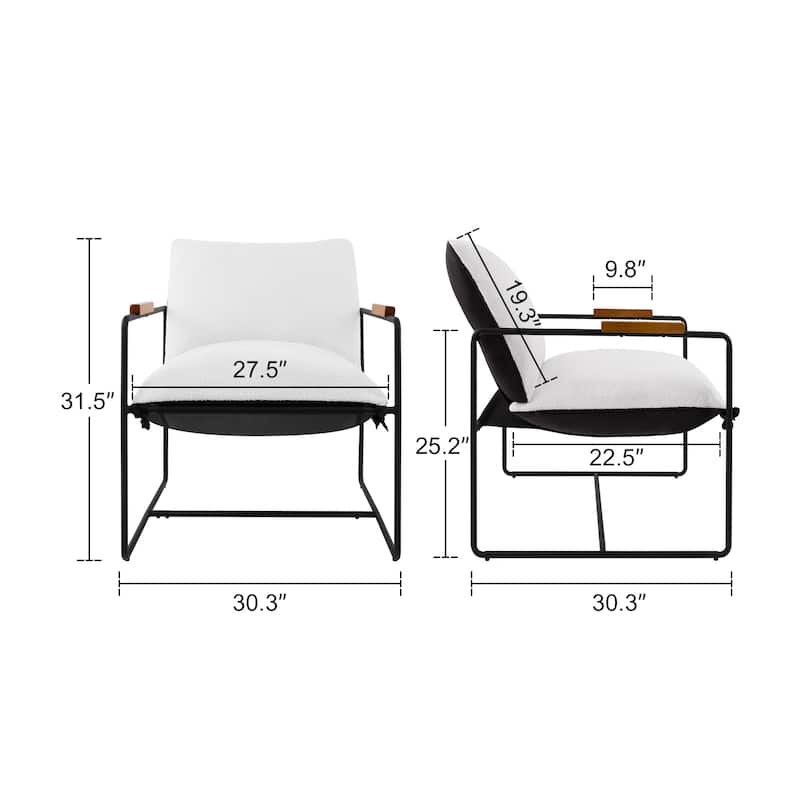 Accent Chair with Detachable Double-sided Cushion, Modern Upholstered Armchair with Metal Frame - 25.2'' H X 30.3'' W X 30.3'' D