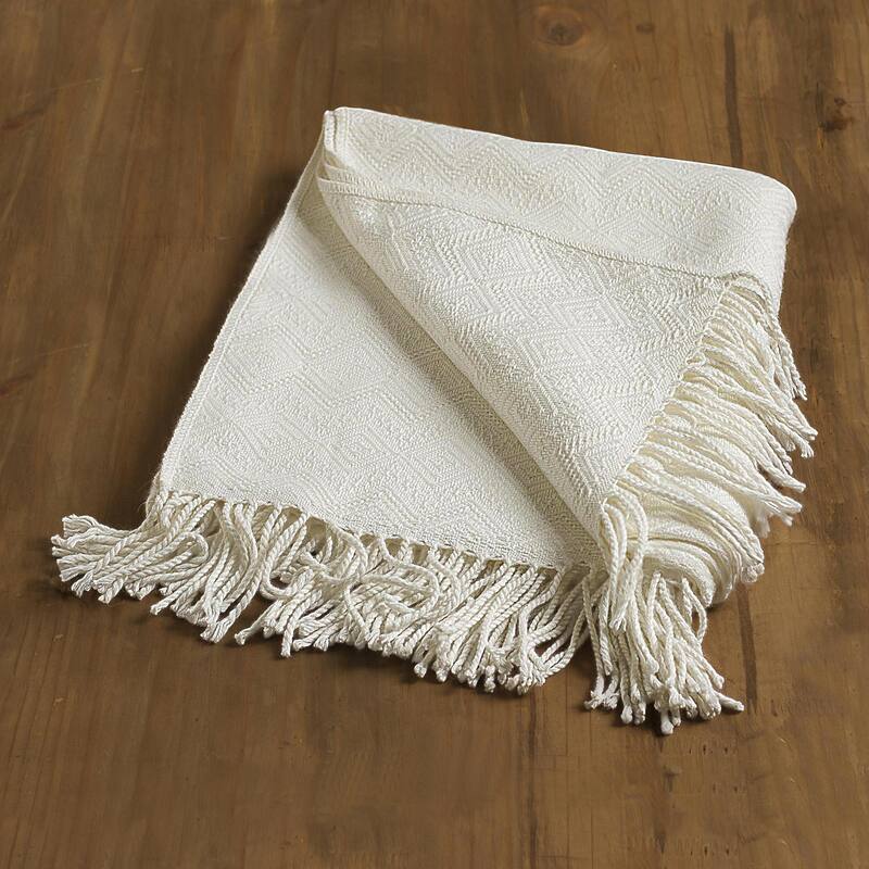 Novica Handmade White Andean Textures Throw Blanket