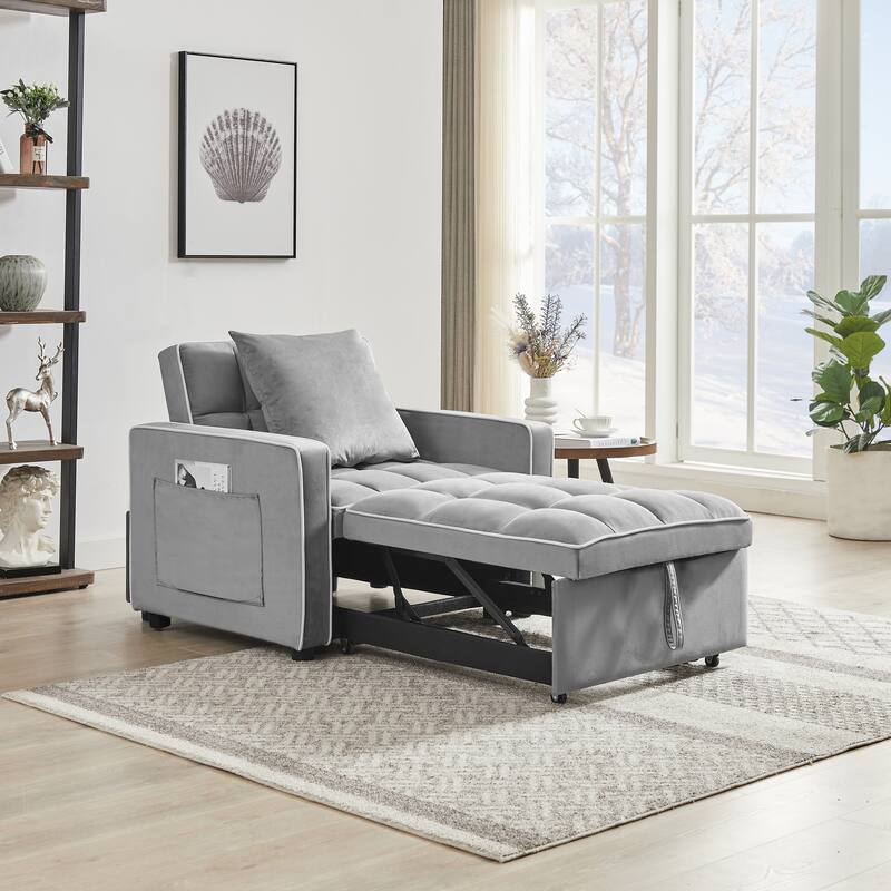 Multifunctional Velvet Sleeper Sofa Chair - Convertible Couch, Chaise & Ottoman
