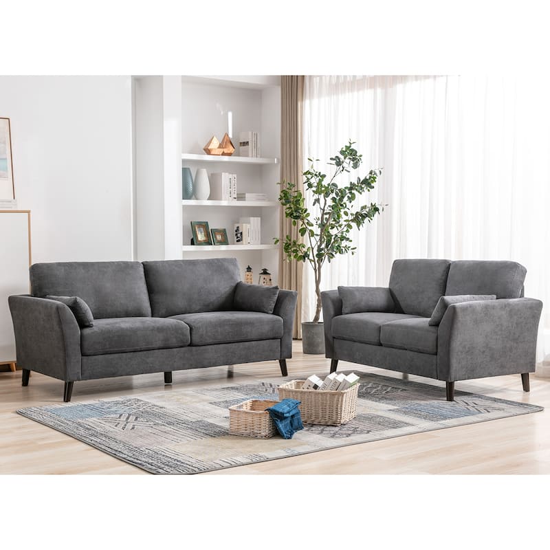 2 Piece Woven Fabric Sofa Loveseat Living Room Set