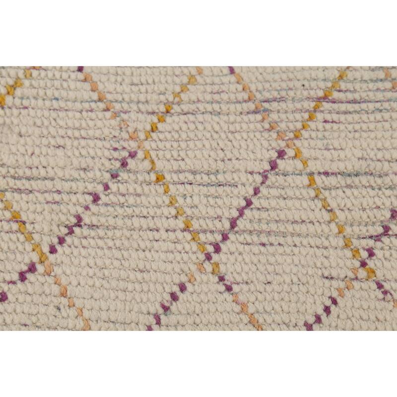 All-Over Trellis Moroccan Oriental Runner Rug Handmade Wool Carpet - 2'6"x 12'7"
