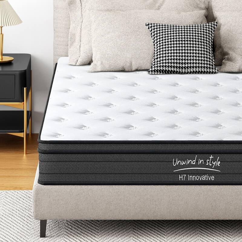 Queen Size Mattress, 12 Inch Hybrid Mattress, Individually Pocketed Innerspring, Medium Firm