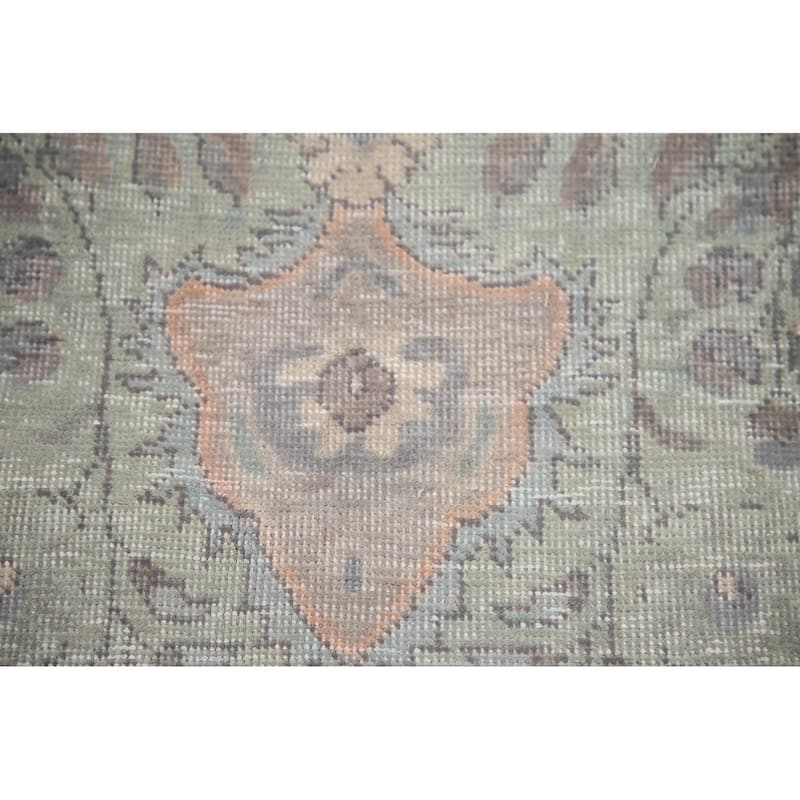 Hand Knotted Oriental 100% Wool Carpet Traditional Floral Green Tabriz Area Rug - 11' 7'' X 8' 1''