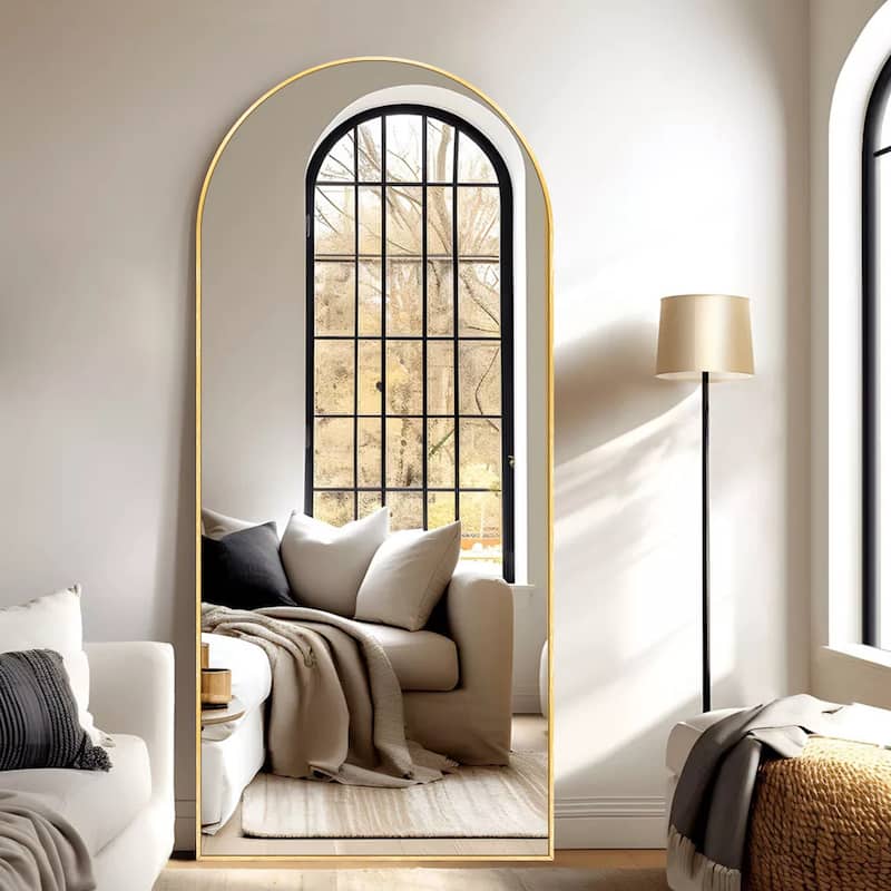 Modern Arched Full Length Aluminum Alloy Floor Mirror Standing Mirror - 71x24 - Brushed Gold