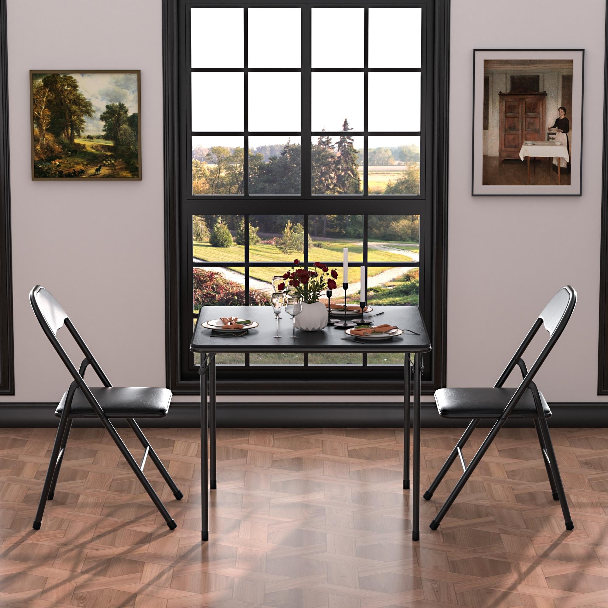 5-Piece Black Folding Card Table and Chairs Set Portable Event Table and  Chairs Set, image size:2000x2000