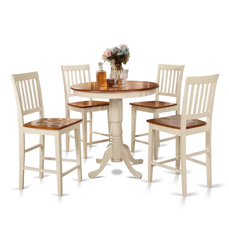 Counter Height Dining Set 5 Piece - Round Table & 4 Chairs - Modern Kitchen Set