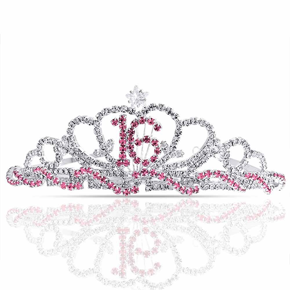 Shop Pink Rhinestone Crown Sweet 16 Birthday Tiara Silver Plated Overstock 17912670