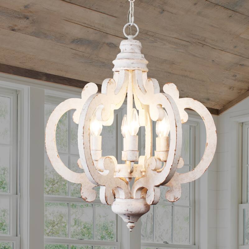Oaks Aura French Country Cottage Crown Wood Chandelier, 6-Light Shabby Chic Farmhouse Wood Ceiling Light