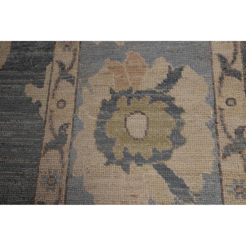 Vegetable Dye Oushak Turkish Area Rug Hand-Knotted Blue Wool Carpet - 9'2"x 11'9"