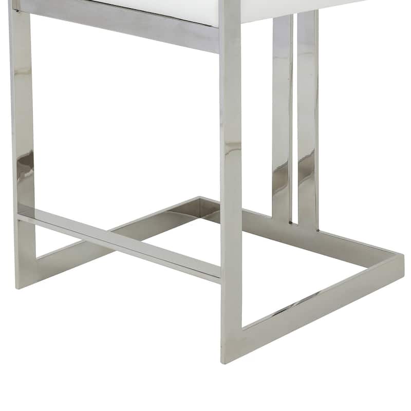Suki 26 Inch Counter Stool Chair, White Faux Leather, Stainless Steel