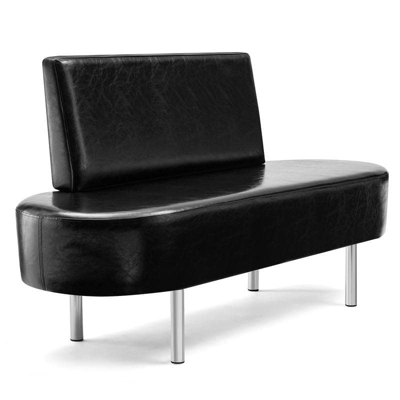 Waiting Room Benches with Backrest, PU leather - Black