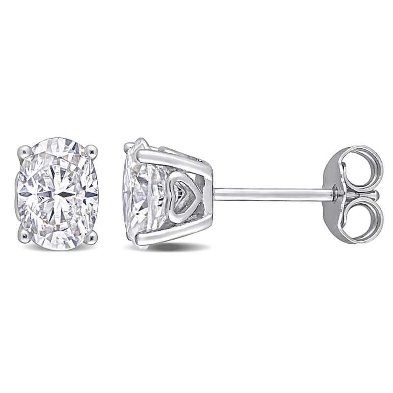 2ct DEW Oval Created Moissanite Stud Earrings in Sterling Silver