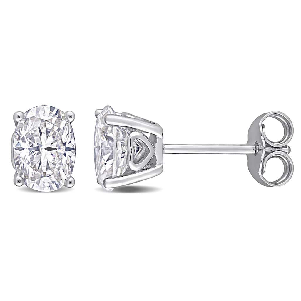 2ct DEW Oval Created Moissanite Stud Earrings in Sterling Silver
