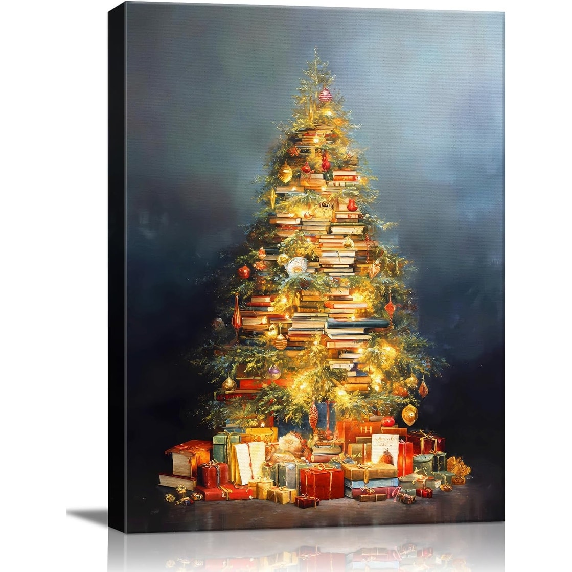 Vintage Books Christmas Tree Canvas Wall Art
