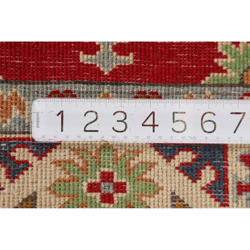 Red Kazak Accent Rug Hand-Knotted Geometric Wool Carpet - 2'8" x 3'10"