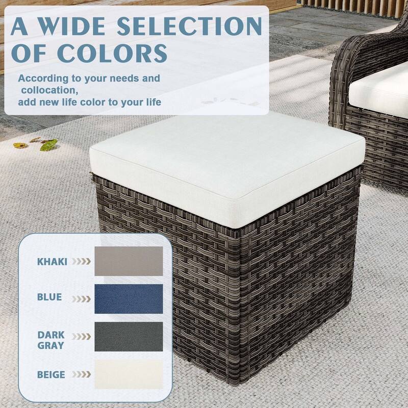 Outdoor Patio PE Wicker Ottoman with Cushion Set of 2