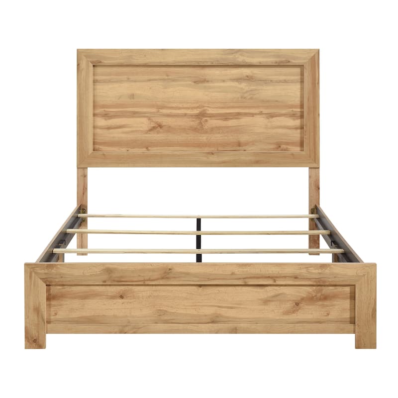 Queen Bed Frame with Headboard, Footboard, and Rails, Natural Finish, Easy Assembly, Ships in One Box